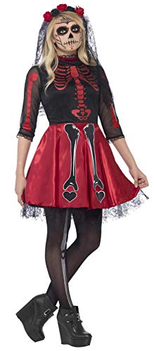 Smiffys Young Adult female's Day Of The Dead Diva Costume, Dress and Headpiece, Halloween, Size S, 44342