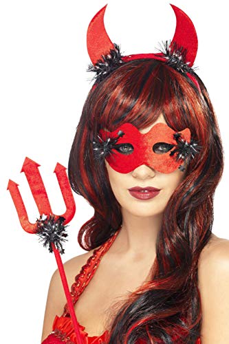 Smiffys Devilicious Kit with Eye Mask Horns and Trident Crop - Red