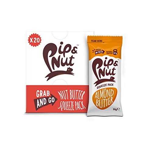 Pip & Nut Smooth Almond Butter Squeeze Packs - 20 x 30g - Absolutely No Palm Oil, Californian Almonds, High in Fibre, Vegan Friendly