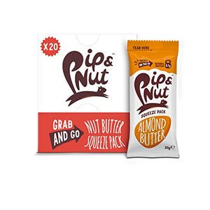 Pip & Nut Smooth Almond Butter Squeeze Packs - 20 x 30g - Absolutely No Palm Oil, Californian Almonds, High in Fibre, Vegan Friendly