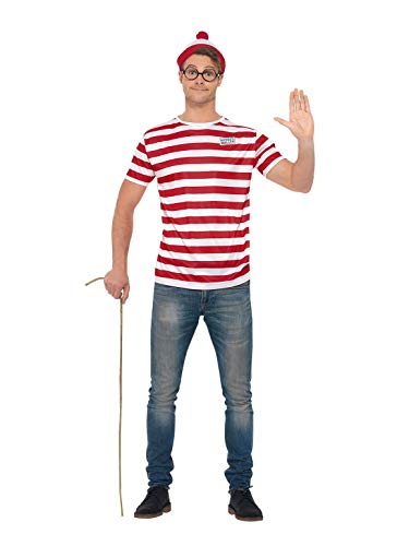 Smiffys 42924XL Officially Licensed Where's Wally Kit, Unisex Adult, Red & White, XL - Size 46"-48"