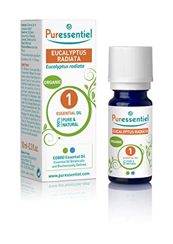 Puressentiel Organic Eucalyptus Radiata Essential Oil 10ml - 100% Pure & Natural, Vegan - Aromatherapy - Diffusion, Inhalation, Massage, Bath - Fresh scented oil - Undiluted, assured traceability