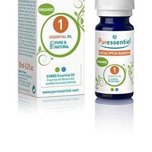 Puressentiel Organic Eucalyptus Radiata Essential Oil 10ml - 100% Pure & Natural, Vegan - Aromatherapy - Diffusion, Inhalation, Massage, Bath - Fresh scented oil - Undiluted, assured traceability