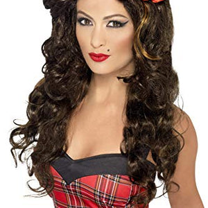 Smiffys Women's Large Brown Beehive Wig with Large Red Flower, One Size, Rehab Wig, 5020570422359