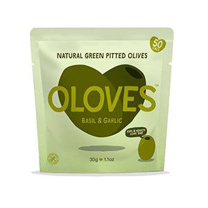 OLOVES Natural Pitted Green Olives Marinated in Basil and a Touch of Garlic, 100 g