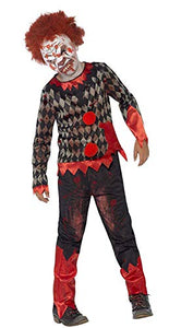 Smiffys Children's Deluxe Zombie Clown Costume, Latex Mask, Top & Trousers, Size: L, Colour: Red and Black, 44293