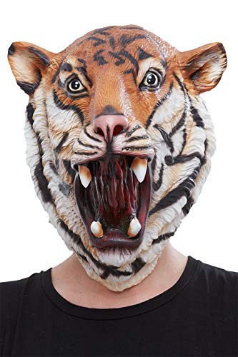 Smiffys 50884 Tiger Latex Mask, Men, Orange & Black