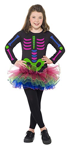 Smiffys Children's Neon Skeleton Girl Costume, Long Sleeved Tutu Dress, Size:M, Colour:Neon Multi-Coloured, 24387