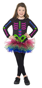 Smiffys Children's Neon Skeleton Girl Costume, Long Sleeved Tutu Dress, Size:M, Colour:Neon Multi-Coloured, 24387