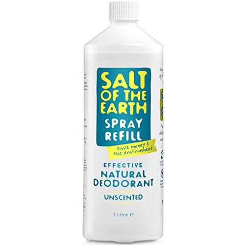Natural Deodorant Spray Refill by Salt of the Earth, Unscented - Vegan, Long Lasting Protection, Not Tested on Animals, Paraben Free, Made in the UK - 1000ml