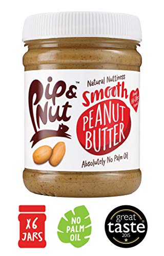 Pip & Nut Smooth Peanut Butter - 6 x 255g - Absolutely No Palm Oil, Hi-Oleic Argentinian Peanuts, High in Fibre, Vegan Friendly