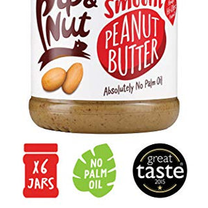 Pip & Nut Smooth Peanut Butter - 6 x 255g - Absolutely No Palm Oil, Hi-Oleic Argentinian Peanuts, High in Fibre, Vegan Friendly