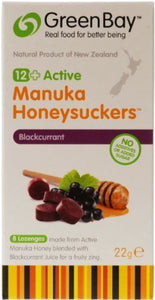 Green Bay 12+ Active Manuka Organic Honeysuckers Blackcurrant 8 Lozenges 22 g (Pack of 2)