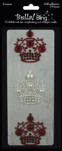 Ruby Rock-It Bling Self-Adhesive Rhinestone/Pearl Crowns 3/Pkg-Red