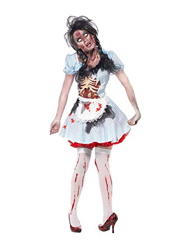 Smiffys Women's Horror Zombie Countrygirl Costume, Dress with Latex Chest Piece and Apron, Size: L, Colour: Blue, 21579