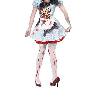 Smiffys Women's Horror Zombie Countrygirl Costume, Dress with Latex Chest Piece and Apron, Size: L, Colour: Blue, 21579