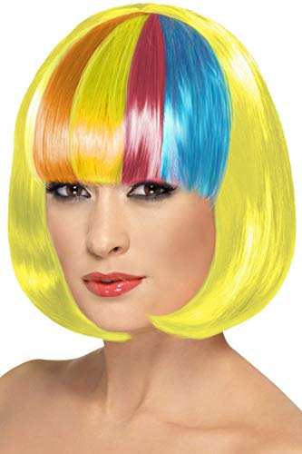 Smiffys 12-inch Partyrama Wig Short Bob with Rainbow Fringe - Yellow
