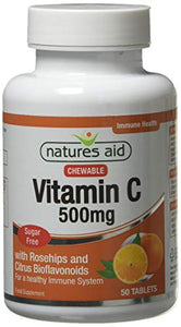 Natures Aid Chewable Vitamin C 500 mg, Sugar Free, Suitable for Vegans, 50 Tablets
