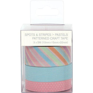 Papermania Spots/Stripes Pastels Craft Tape 3/Pkg-10mm, 15mm, 20mm/5 Meters Each