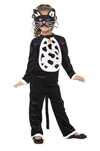 Smiffys Children's Cat Costume, Bodysuit, Bell & Mask, Size: M, Colour: Black, 35998