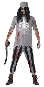 Smiffys Men's Zombie Pirate Costume, Top, Trousers, Bandana & Eyepatch, Size: XL, Colour: Grey, 45957