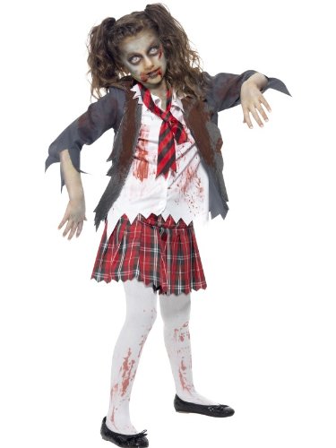 Smiffys Tween's Zombie School Girl Costume, Tartan Skirt, Jacket, Mock Shirt and Tie, Serious Fun, Size Tween, 43025
