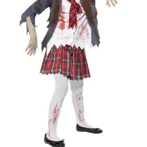 Smiffys Tween's Zombie School Girl Costume, Tartan Skirt, Jacket, Mock Shirt and Tie, Serious Fun, Size Tween, 43025