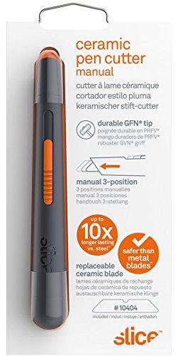 Slice 10513 Pen Cutter, 3-Position Manual, Stays Sharp up to 10x Longer Than Steel Blades, Dark Grey