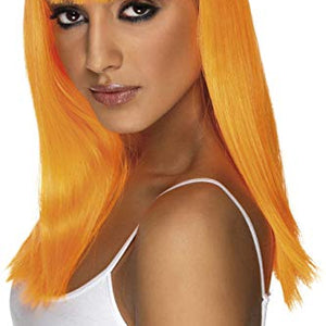 Smiffys Women's Long and Straight Neon Orange Wig with Bangs, One Size, Glamourama Wig, 5020570421604