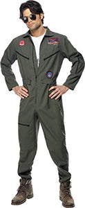 Smiffy's Men's Top Gun Pilot Costume, Jumpsuit, Dog Tags & Sunglasses, Top Gun, Colour: Green, Size: M, 36287