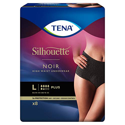 Tena Silhouette Underwear High Waist Plus Black Large 8 Pack