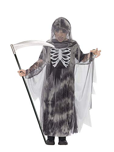 Smiffys Tween Boy's Ghostly Ghoul Costume, Robe with Hood and Glow in the Dark Chest Detail, Serious Fun, Colour: Black and white, Size Tween, 44303