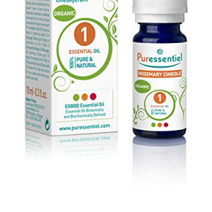 Puressentiel Organic Rosemary Cineole Essential Oil 10ml - 100% Pure & Natural, Vegan - Aromatherapy - Diffusion, Inhalation, Massage, Bath - Herbal plant scented oil - Undiluted, assured traceability