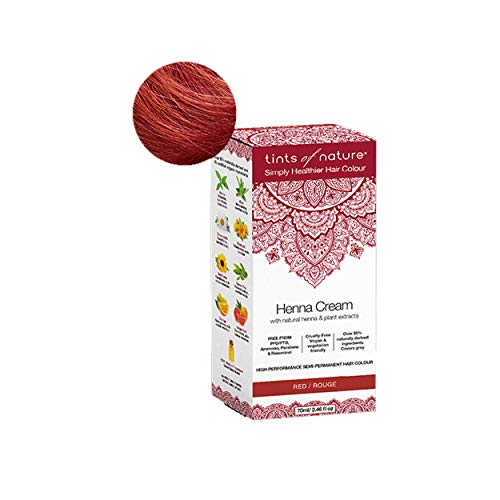 Tints of Nature Henna Cream Red | Semi Permanent Hair Dye Kit | Beautifully Bright, Fiery Red Hair Colour | Made From Natural Henna & Plant Extracts | Vegan Friendly | 70ml / 2.46 fl oz