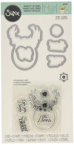 Sizzix 661132 Sweet Deer Framelits Die Set with Stamps by Jen Long (5/Pack)
