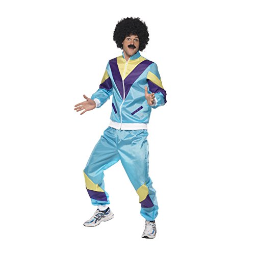 Large - Chest 42-44 in - Mens 1980s Scouser Shell Suit Jimmy Tracksuit Stag Do Fancy Dress Costume, Blue, Large - Chest 42-44 in