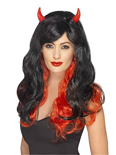 Smiffys Women's Devil Wig With Worn (Red/Black)