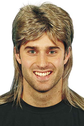 Smiffys Mullet Wig with Blonde Highlights - Brown