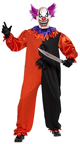 Smiffys Adult men's Cirque Sinister Scary Bo Bo the Clown Costume, Jumpsuit and Mask, Cirque Sinister, Halloween, Size L, 33474