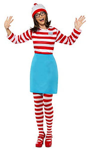 Smiffys Women's Where's Wally? Wenda Costume, Top, Skirt, Glasses, Tights & Hat, Size: M, Colour: Red and White, 39504