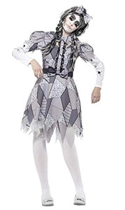 Smiffys Adult Women's Halloween Damaged Doll Costume, Dress and Headband, Halloween, Size: XL, 45573