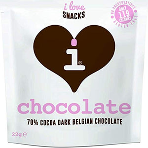 I Love Snacks 70% Cocoa Dark Belgian Chocolate 22g (Pack of 12)