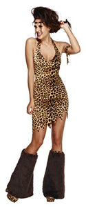 Fever Adult Women's Cave Woman Costume, Dress, Headband, Arm Band and Leg Covers, Cave Woman, Size S, 43484