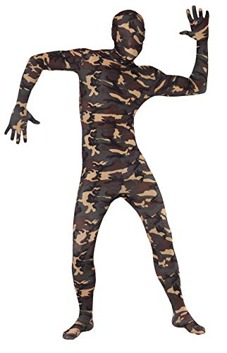 Smiffys Second Skin Suit, Camouflage with Bumbag, Concealed Fly and Under Chin Opening - Large