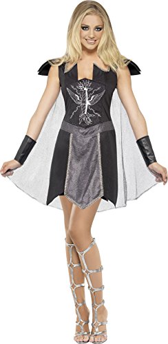 Fever Women's Dark Warrior Costume,  Dress with Cape and Cuffs, Size: 16-18, Colour: Black, 45358