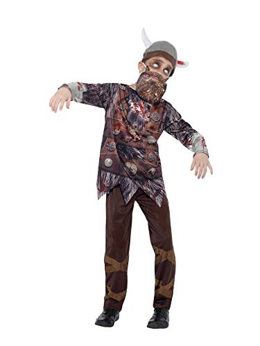 Smiffys Children's Deluxe Zombie Viking Costume, Top, Trousers, Beard, Hat & Sublimation Print, Size: M, Colour: Multi, 45621