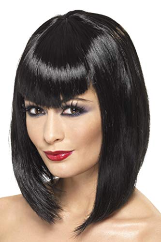 Smiffys Women's Short Black Blunt Angle Wig with Bangs, One Size, Vamp Wig,5020570320679