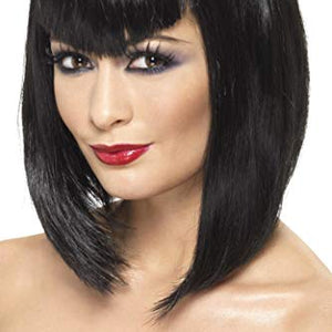 Smiffys Women's Short Black Blunt Angle Wig with Bangs, One Size, Vamp Wig,5020570320679