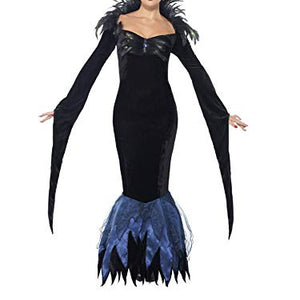 Smiffys Adult Women's Lady Raven Costume, Dress and Attached Feathers, Legends of Evil, Halloween, Size L, 43724