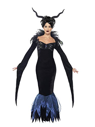 Smiffys Adult Women's Lady Raven Costume, Dress and Attached Feathers, Legends of Evil, Halloween, Size M, 43724